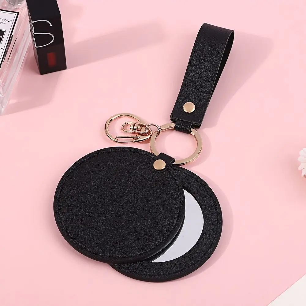 Beleza couro do plutônio pequeno espelho de maquiagem ultra-fino girar bonito pequeno espelho redondo leve portátil viagem espelho