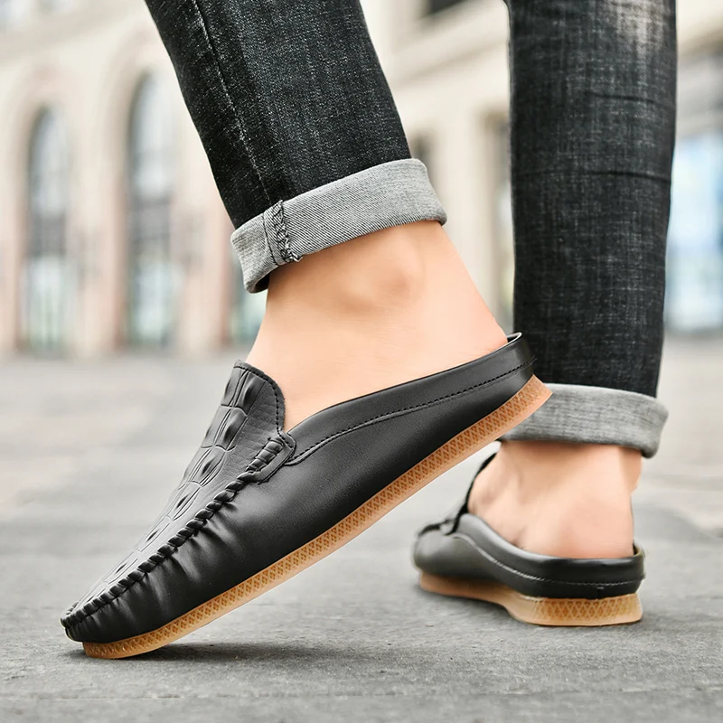 Brand Spring Summer Hot Sell Moccasins Men Half Loafers High Quality Genuine Leather Shoes Men Flats Lightweight Driving Shoes