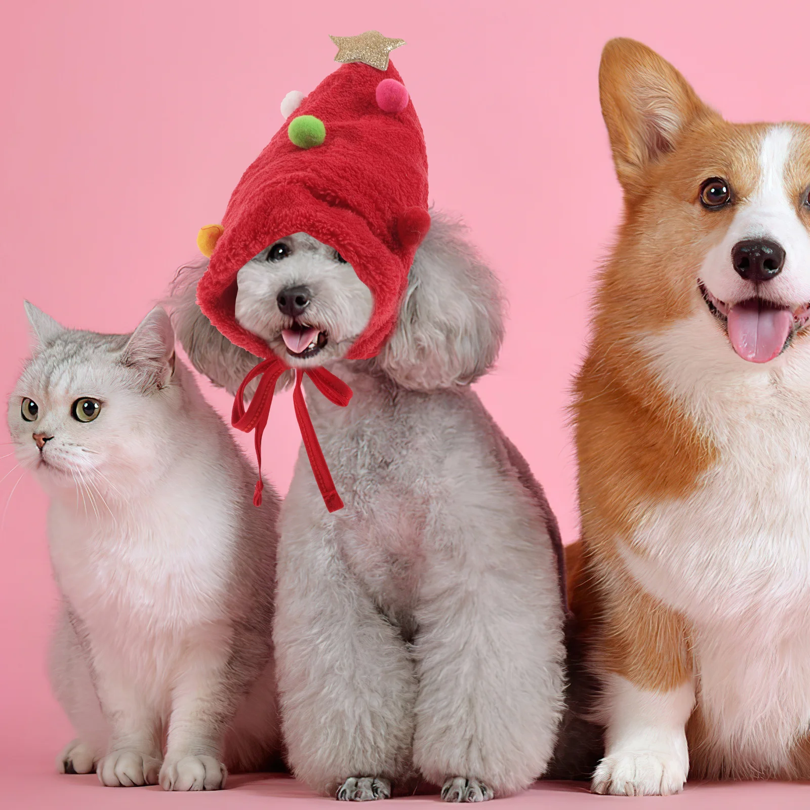 

1Set Pet Christmas Hat Bandana Small Dogs Cats Xmas Costume Winter Knitted Beanie Photo Props Xmas Party Dress Up Props