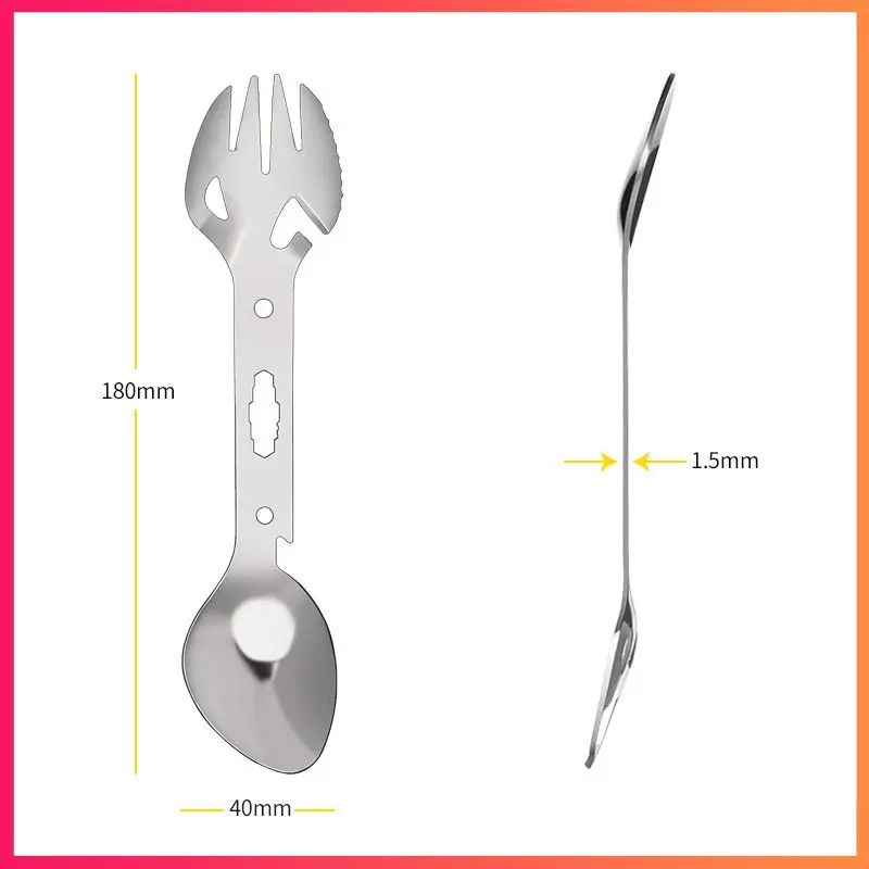 2/1 Pcs Multifunctional Tableware Fork Spoon Tooth Piece Bottle Opener Harpoon 5-in-1 Combination Tableware For Outdoor Survival