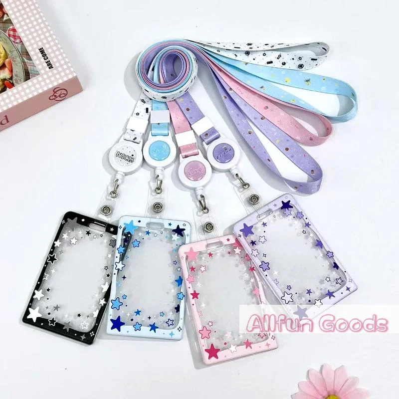 Star Sliding Cover Card Holder Transparent Portable ID Protector Kpop Photocard Photo Case Student School Card Bus Card Holder