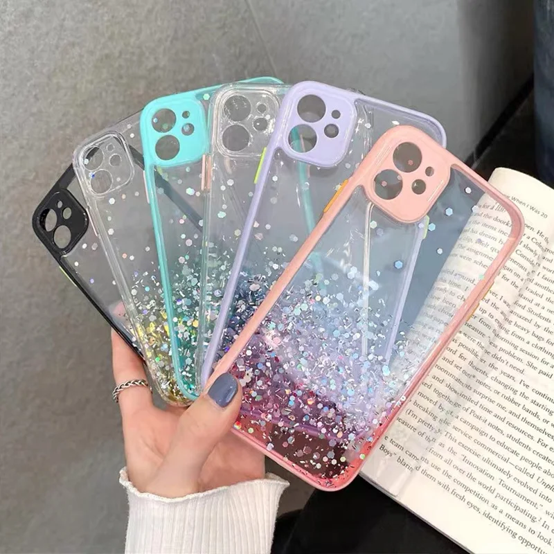 Gradient Phone Case For IPhone 15 Pro Max 14 13 12 11 XS XR 7 8 Plus SE2/SE3 Clear Glitter Epoxy Soft Cover