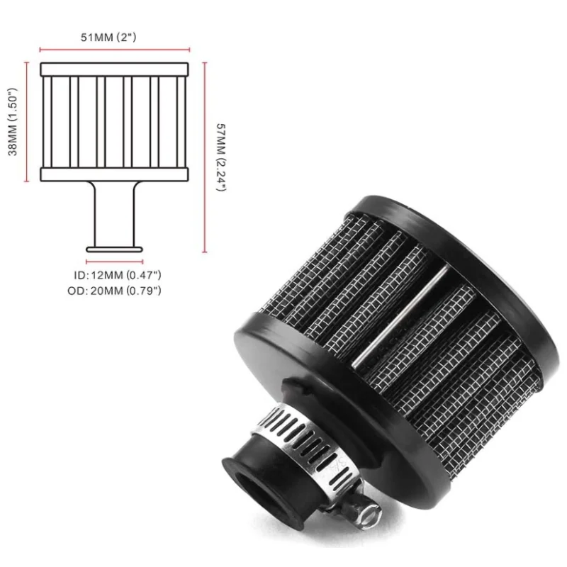 6 Colors 12mm Air Filter Mini - Universal Cold Air Intake Filter Breather Turbo Vent Air Filter for Car and Motorcycle