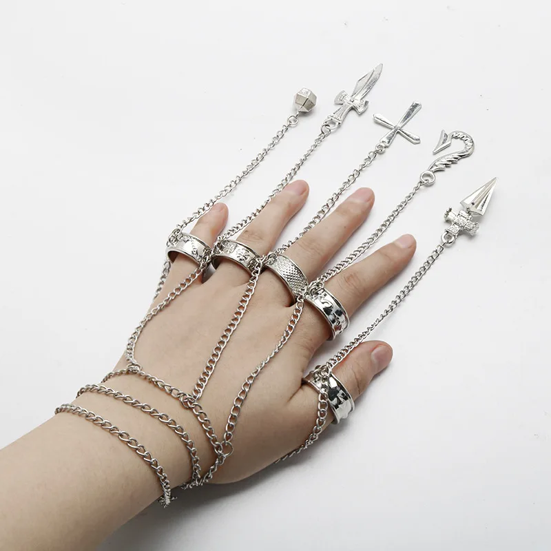 Kurapika Chains Bracelet Hunter Cosplay Cool Five Finger Rings Rapers Full-five Fingers Rings Fashion Jewelry image 6