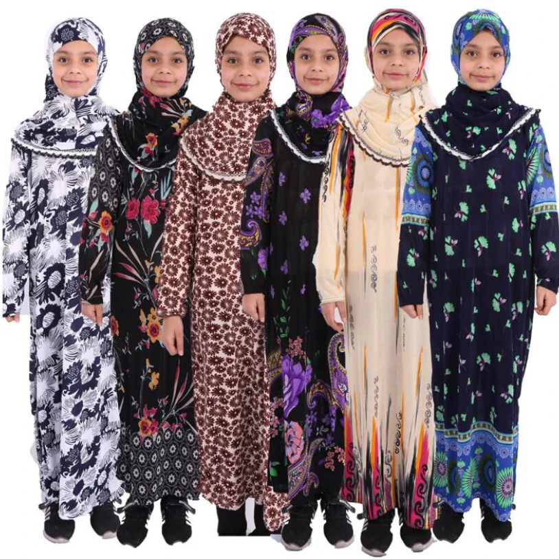 Turkish Egyptian Dubai Girls Abaya Muslim Dress for Kids Turkish Dresses Hijab Kaftan Prayer Clothes Caftan Marocain Pakistan