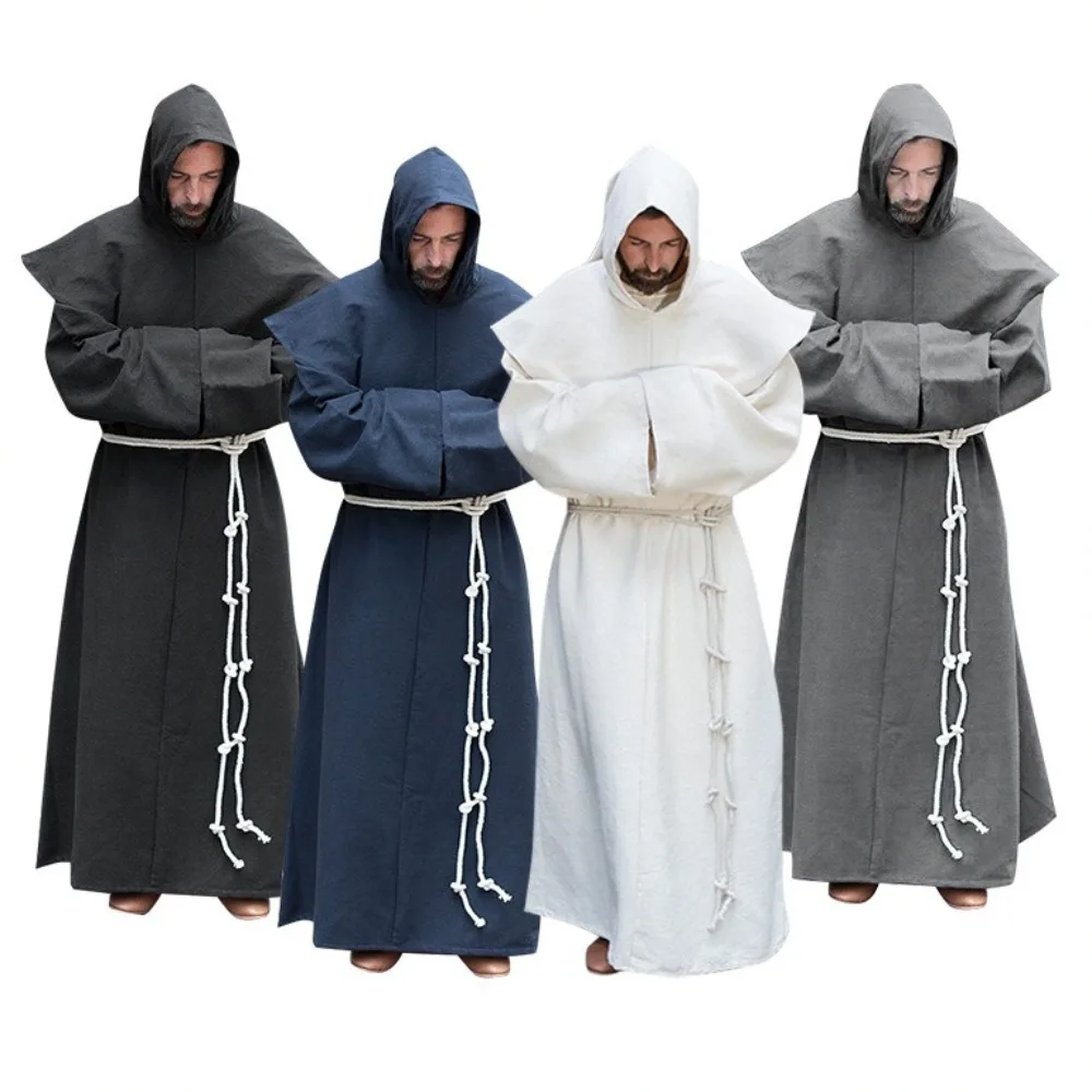 

Medieval Hooded Cloak for Men - Solid Color Long Loose Fit Robe,Viking Cosplay Cape for LARP and Historical Reenactment