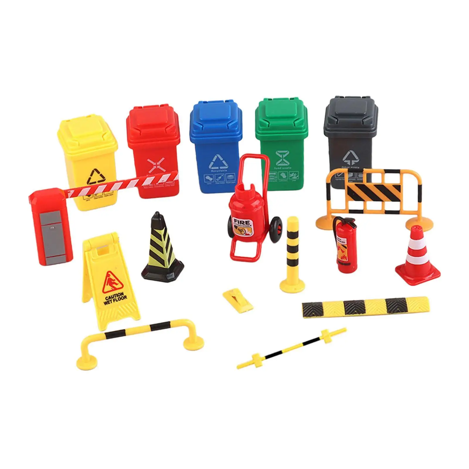 Garbage Classification Mini Recycle Cans with Street Signs ABS Curbside Set for Kids Sorting Learning Toy