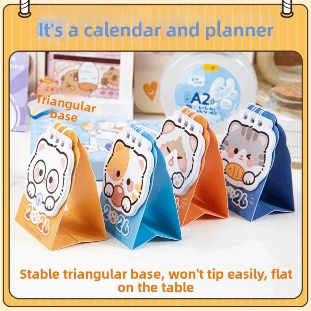 Simpatico mini calendario da tavolo 2026 Cartoon Cat Schedule Mark Coil Calendario Planner giornaliero portatile Accessori da scrivania per ufficio