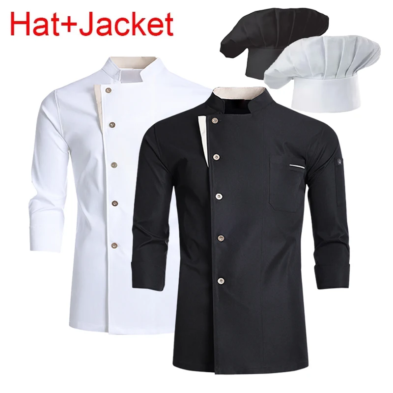 Food Service Chef Jacket Cooking Cap Professional Catering Kitchen Work Uniform Set Restaurant Cook Costume Bakery Cafe Workwear
