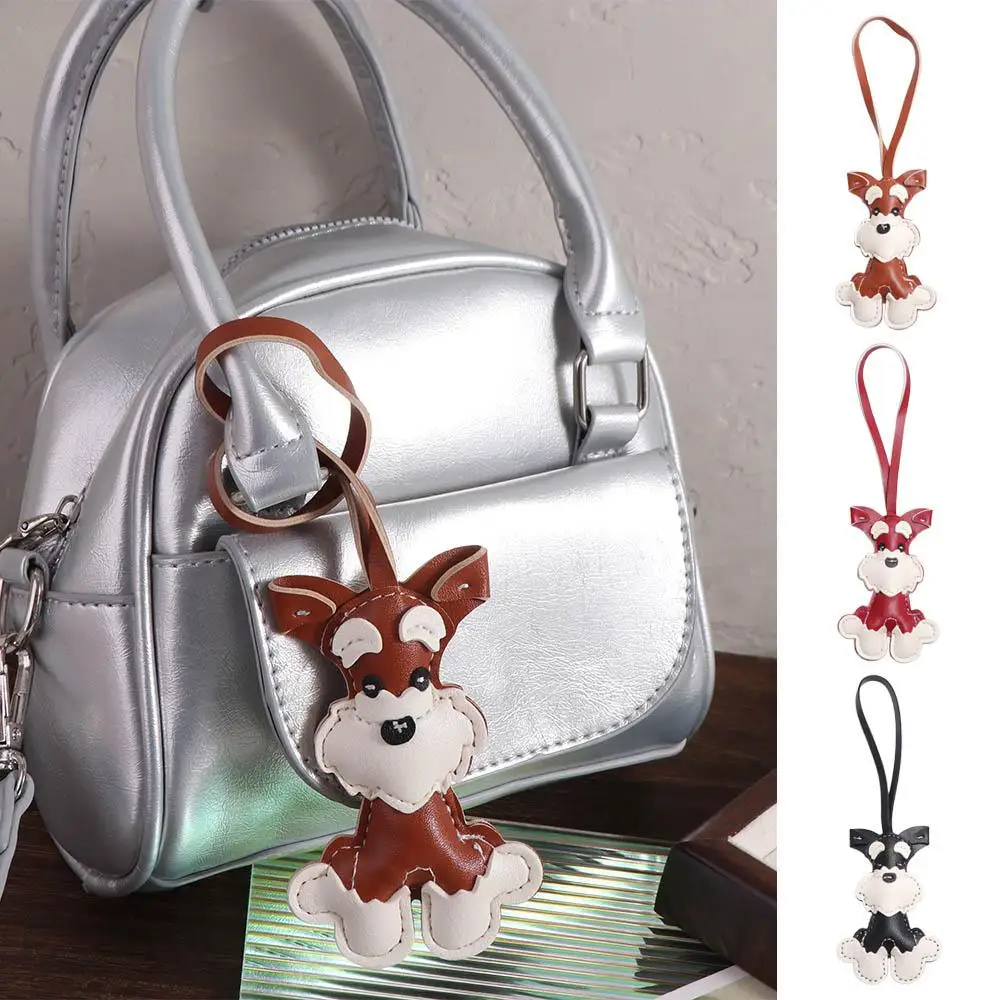 Multi-color PU Leather Schnauzer Keychain Cute Puppy Animal PU Leather Hanger Cartoon Dog Bag Pendant Women