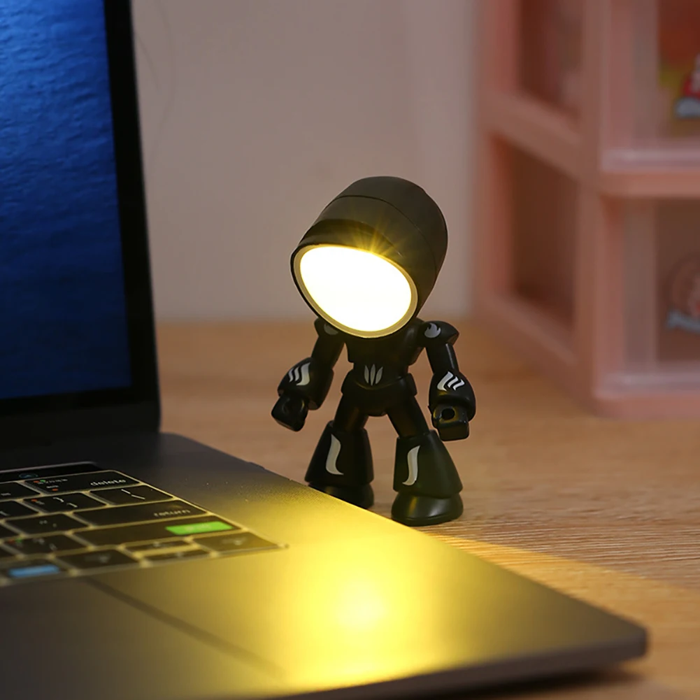 LED Mini Night Light Cute Cartoon Robot Hero Desk Lamp Desktop Ornament Book Light Kids Room Bedside Bedroom Decor Holiday Gifts