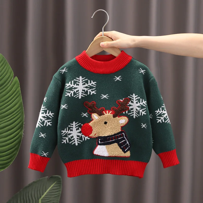 2024 New Christmas Sweater Children Elk Long-sleeved Top Trendy Kids Pullover Sweater Autumn and Winter Inner Clothes