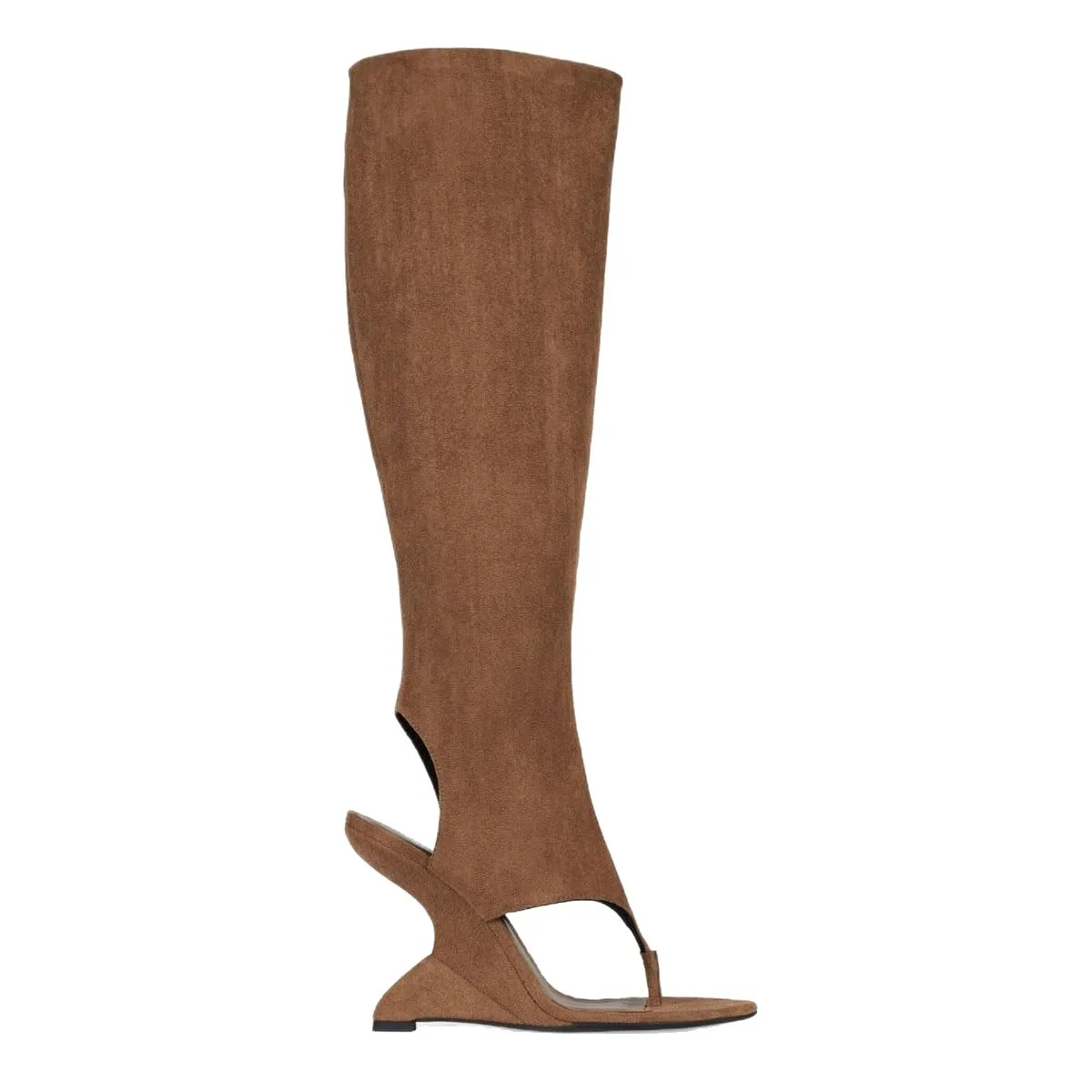 2026 New Black/Brown Suede Knee High Thong Boots Unique Heel Flip-Flops Fashion Street Style  Summer Sandals For Women