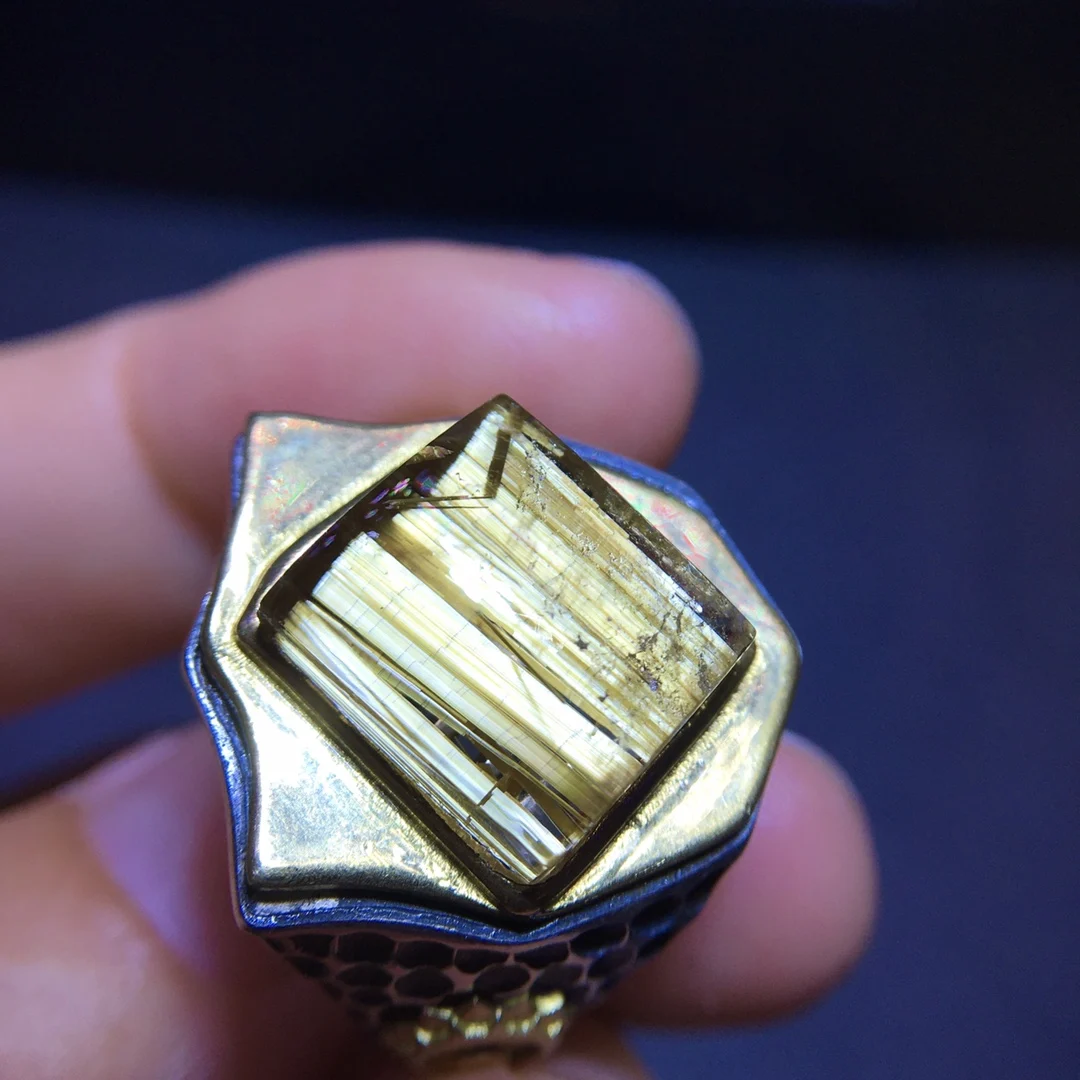 

Регулируемое кольцо из натурального золота с рутилированным кварцем, прямоугольное кольцо 13/11,8 мм, овальный цветок, женское серебро 925 пробы, желтые рутиловые бусины AAAAAA