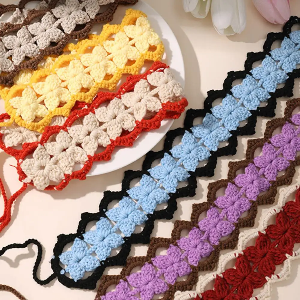 

Woolen Knitted Headband Hand-woven Hair Accessories Hollow Out Hair Scarf Floral Crochet Hair Bandana Outing Ins DIY Headscarf