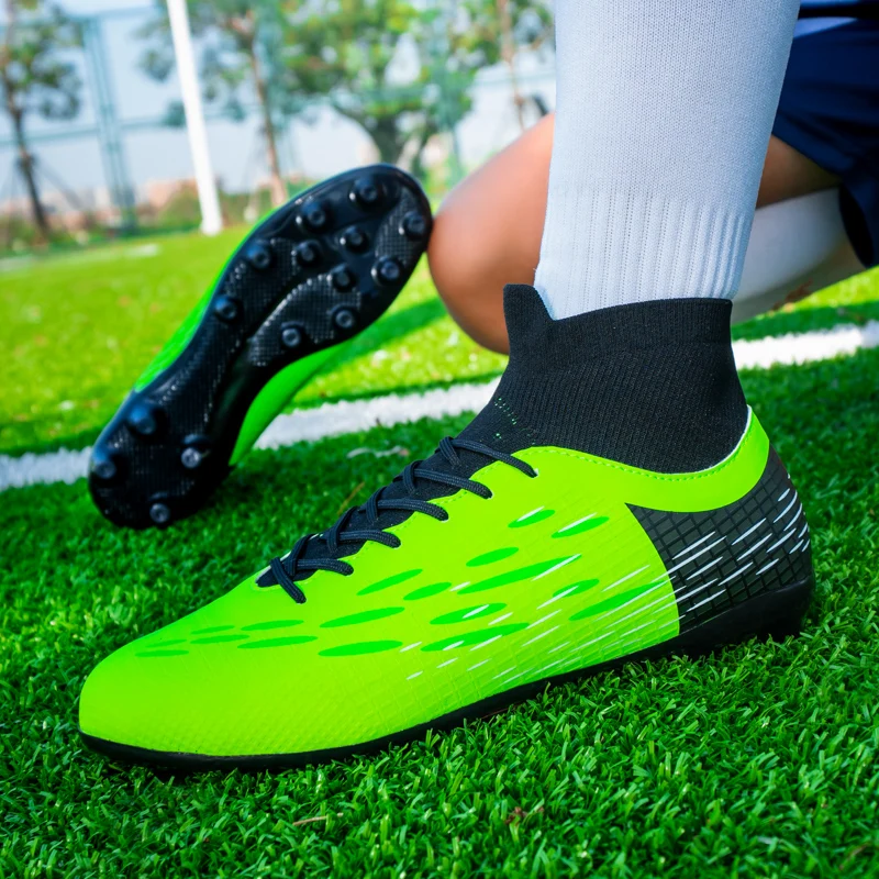 Soccer Shoes for Men Sport Long Spike High Top Male Training Ankle Boot Black Green Man Teenagers Football Sneakers