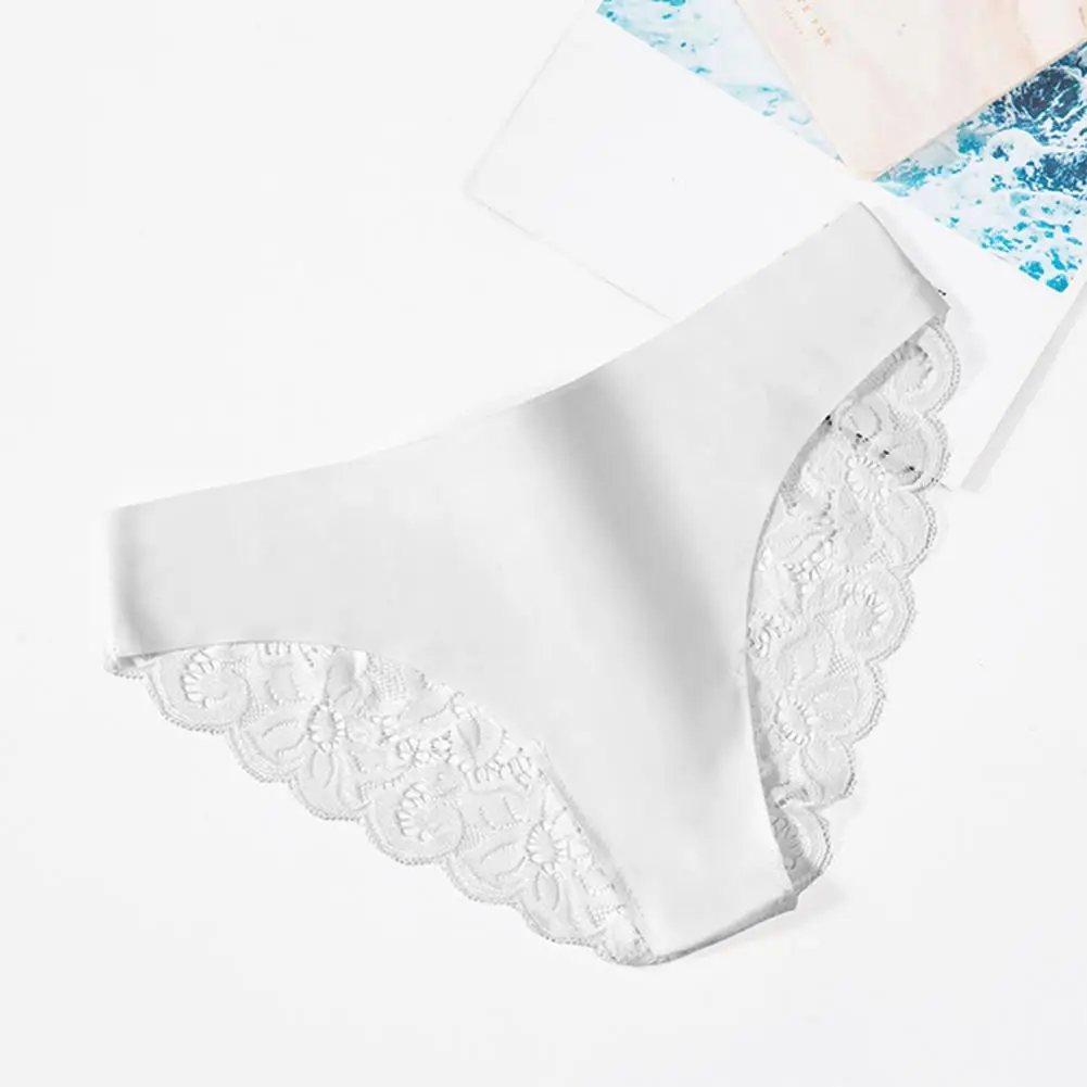 Women Underpants Low Waist Lace Seamless Solid Color Elastic Thin Good Breathability Moisture-wicking Stretchy Daily Wear Briefs