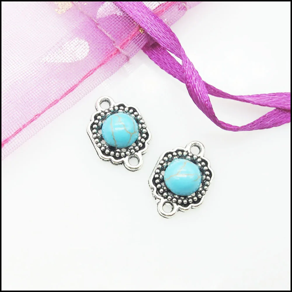 New Retro Heart Oval Flower Star Crown Teardrop Charms Antiqued Silver Plated Turquoise Connectors For Gifts Jewelry view 5