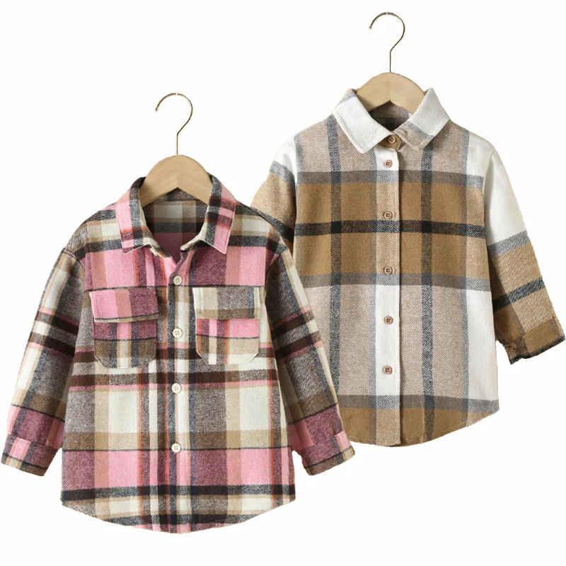 Autumn Winter Baby Girl Boy Shirt Plaid Classic Kids Boys Clothes Children Shirts Casual Outfits Thick Warm Country Style School