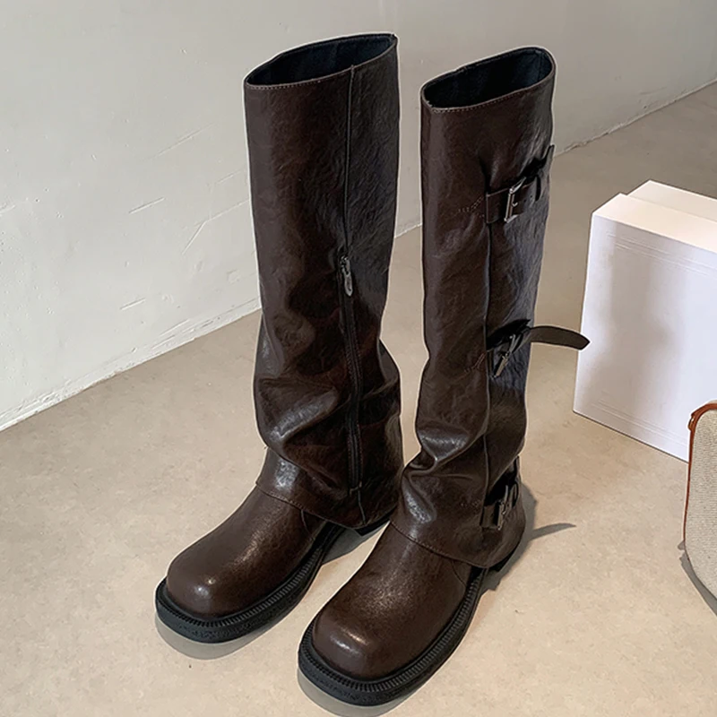 

High Boots for Women's Designer Heeled Shoes Fashion Dress Winter Boots 2025 New Chunky Knee High Goth Chelsea Botas De Mujer