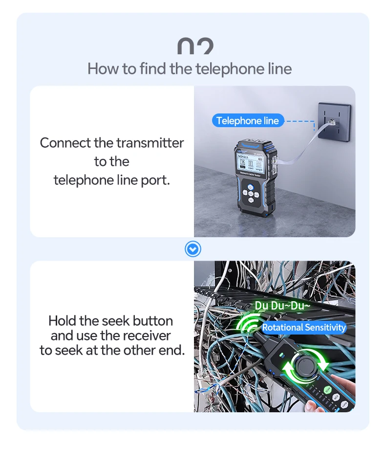 NOYAFA NF-8209Pro Netzwerkkabel-Tester und -Ortungsgerät mit Längenmessung, POE-Protokoll, Flash-Test, RJ45-Stecker-Scan und Kabel-Tracking – Detail 5
