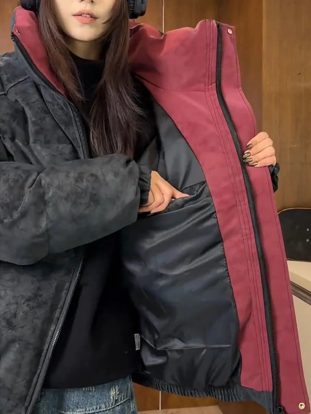 

Thiened Winter Jaet Men's PU Leather Cotton Coat Windproof Waterproof Warm Dyeing Sle Hooded Zipper Closure Long Sve