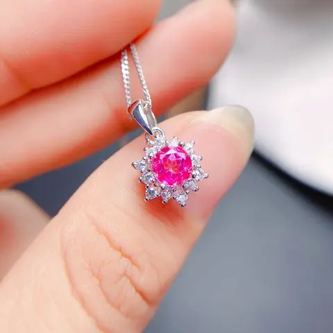 Colar de topázio rosa natural especial 925 prata esterlina simples e requintado