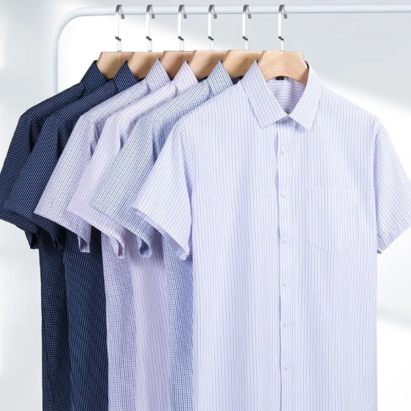 قميص صيفي رقيق للرجال بأكمام قصيرة، ملابس عمل غير رسمية اجتماعية، كي مجاني، سهل العناية بالارتداء الاحترافي