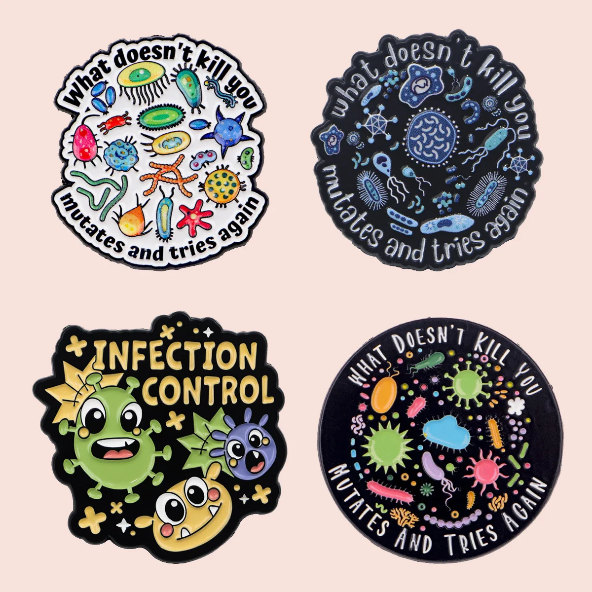 Mezcla de 4 unidades/juego de broches esmaltados con citas de bacterias para mujer, alfileres de solapa, insignia en mochila, accesorios de ropa, regalos de joyería de moda