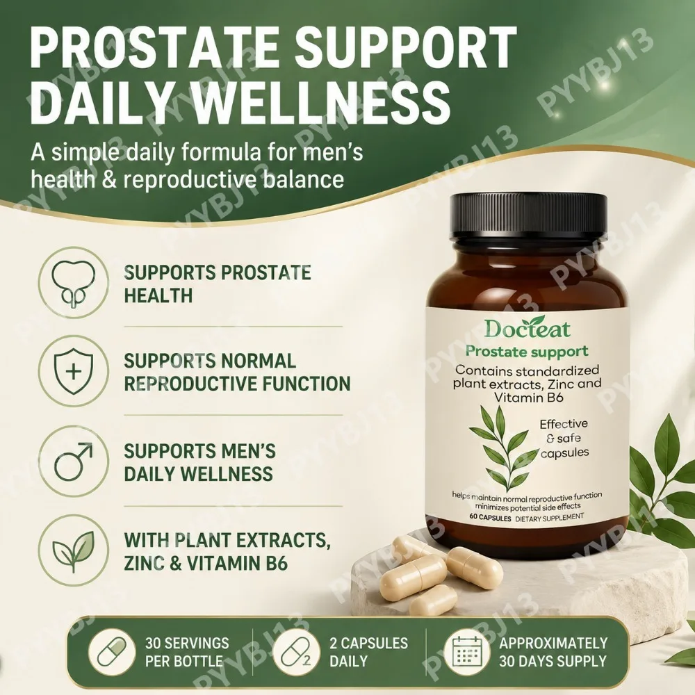 Docteat Men's Wellness Capsules with Saw Palmetto, Stinging Nettle,Vitamin B6, Daily Nutritional Support, 60 Capsules 30 Day