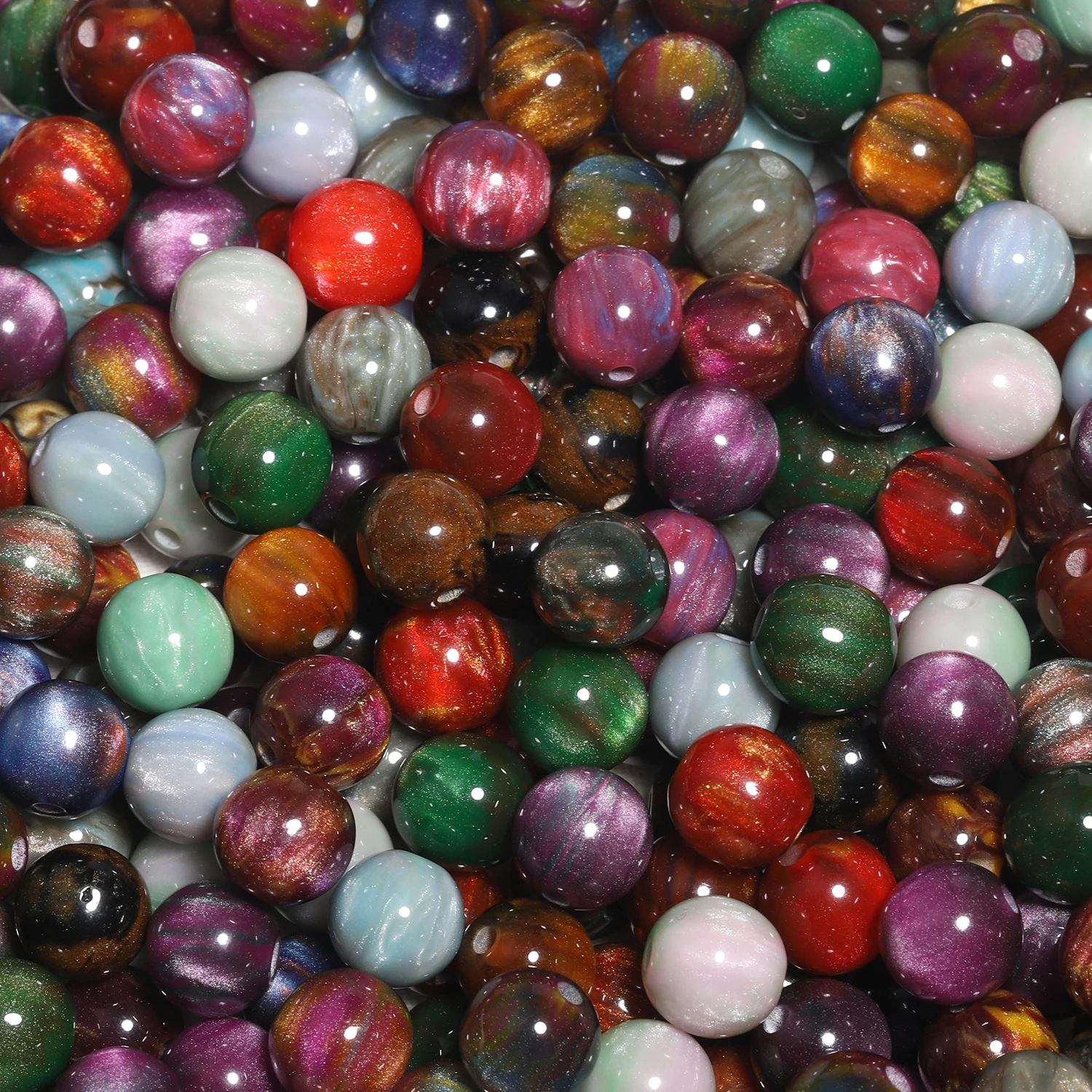 10Pcs 8mm Glitter Colorful Resin Beads Round Charms Acrylic Beads for Jewelry Making Handmade DIY Bracelet Necklace Accessories