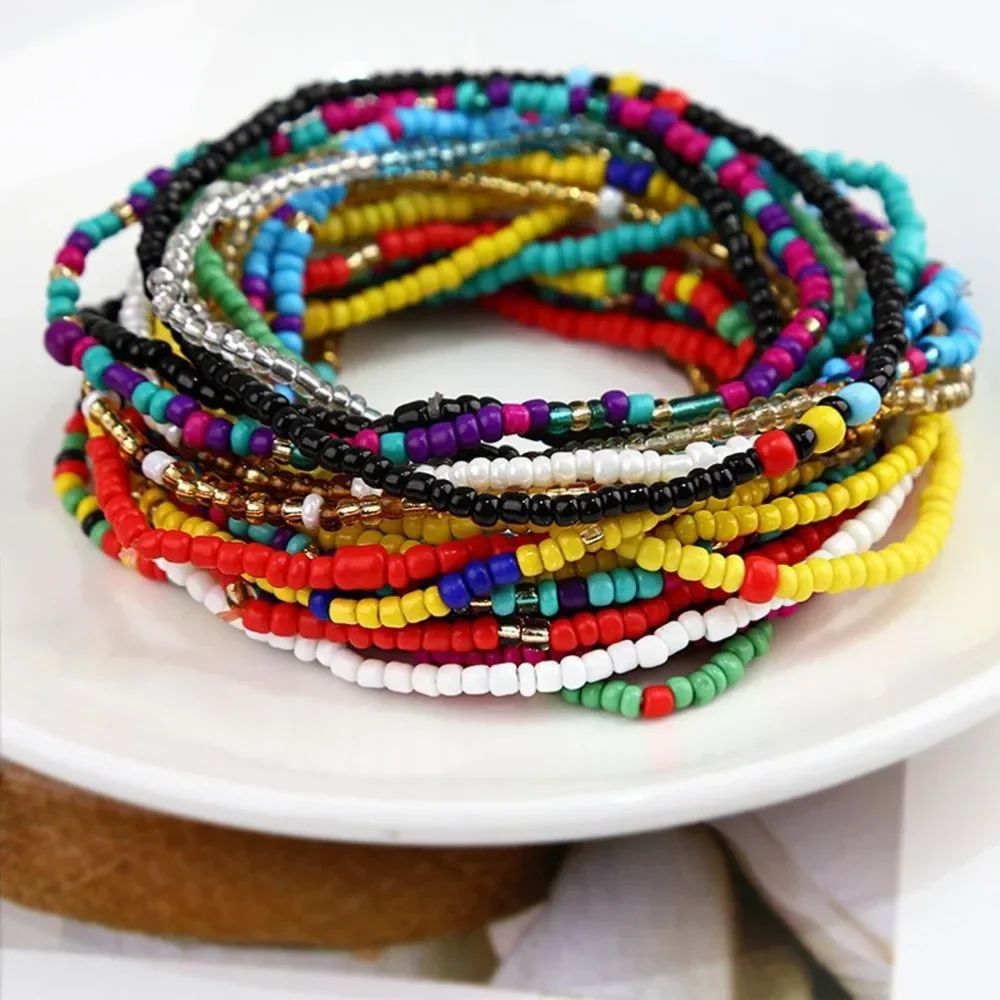 

24 string Bohemian style ankle chain set, colorful rice bead ankle chain bracelet, 24 color packaging set