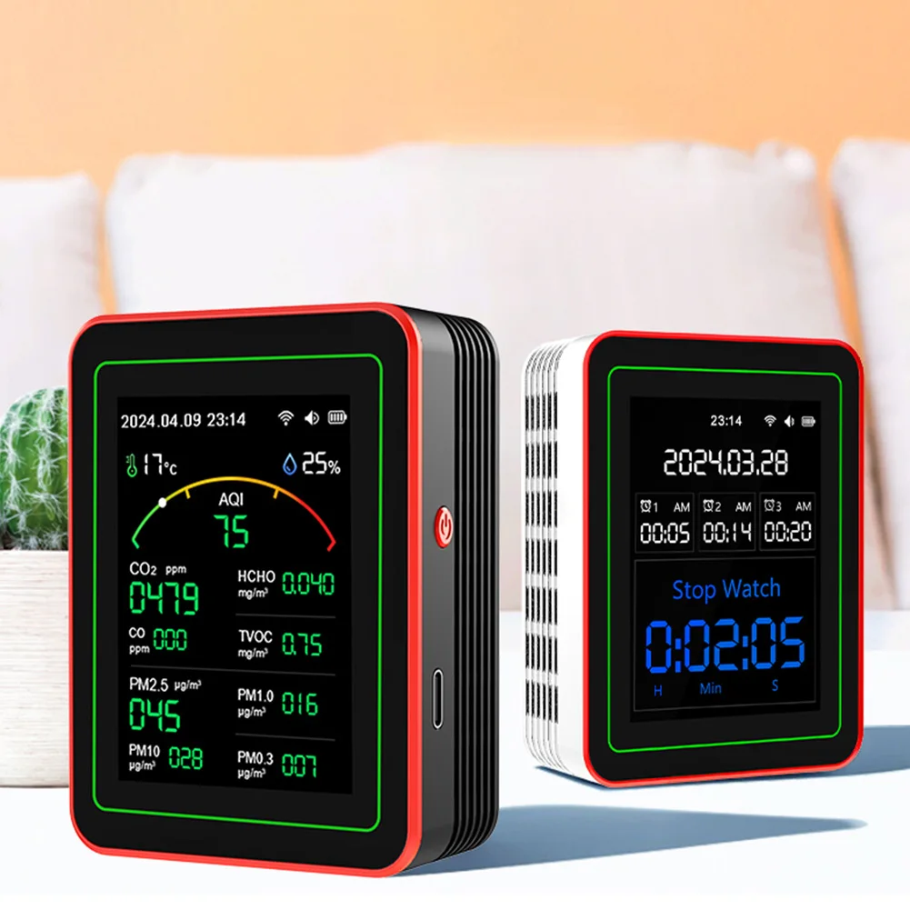WiFi 15 in 1 실내 공기 질 모니터 APP 제어 휴대용 AQI PM0.3 PM1.0 PM2.5 PM10 테스터 가정용 CO CO2 TVOC HCHO 테스터