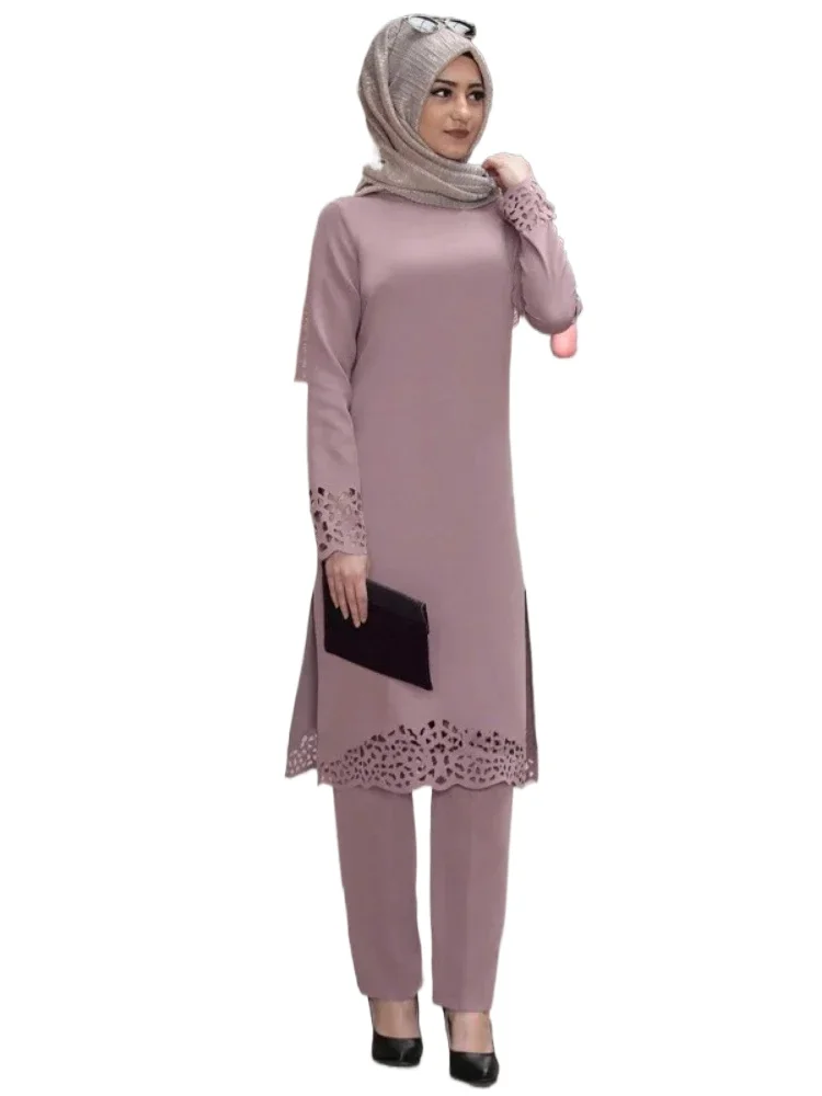 

Fashion Muslim Sets 2 Piece SetTops and Pants Women Turkey Muslim Abaya Split Dresses Ramadan Moroccan Kaftan Islamic Clothing