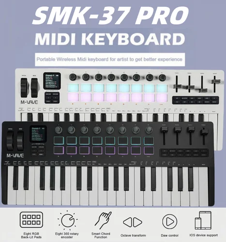 M-VAVE SMK-37 キーボード MIDI コントローラー シンセエンジン内蔵 |   37 キー、16 RGB パッド、ワイヤレス、8 ノブ + 4 フェーダー |   ライブ/スタジオ ​