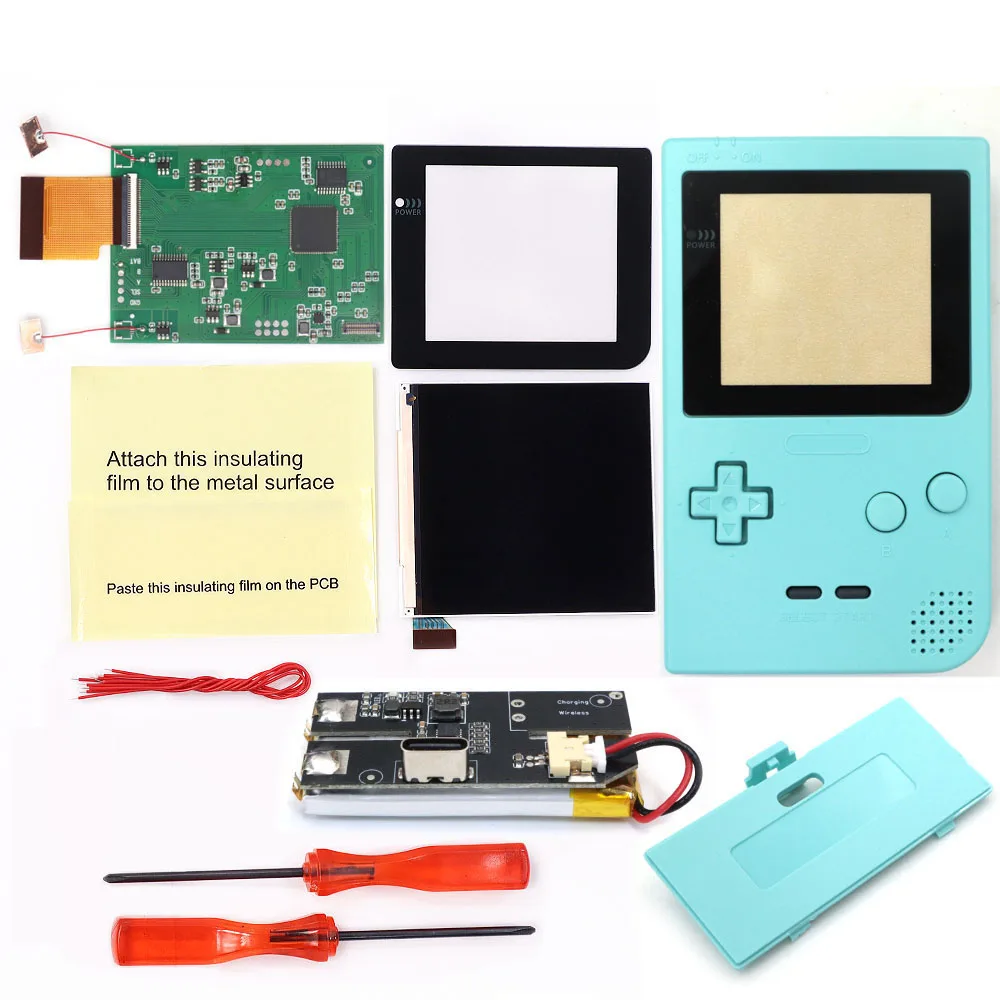 Rechargeable GBP Q5 Larger IPS Screen LCD Display Build in OSD for Gameboy Pocket 8 Color Retro Pixel Screen Mod Kits with Shell