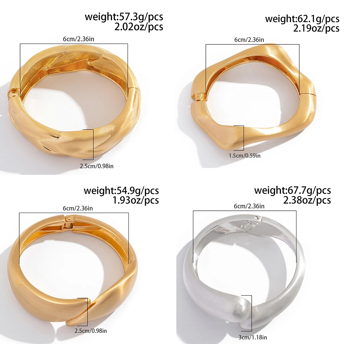 Ingemark Classic Vintage Matte Irregular Heavy Metal Chunky Wide Cuff Bangles Women Punk Gold Color Spring Bracelet Men Jewelry