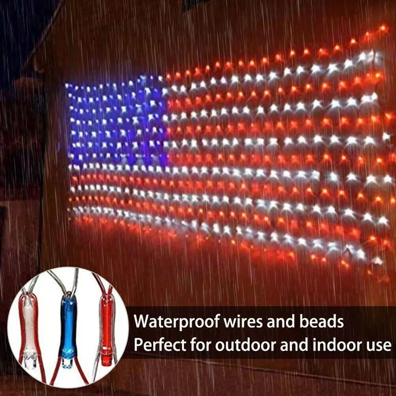 American Flag Light With LED Light String, July 4Th Decorations, Independence Day National Holidays Flag Net Light