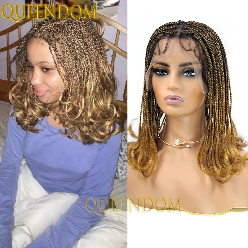 12 '' Micro Box Braid Synthetic Wig Full Lace Ombre Blonde Dreadlock Cornrow Braids Wig Knotless Crochet French Curl Braided Wig