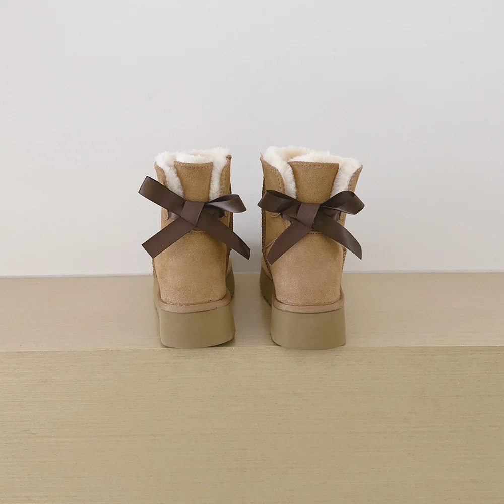 2026 Plateau-Schneestiefel für Damen in Übergrößen, mit dickem Fleece, dicken Baumwollschuhen und Banddekorationen, Damen-Baumwollstiefel – Detail 4