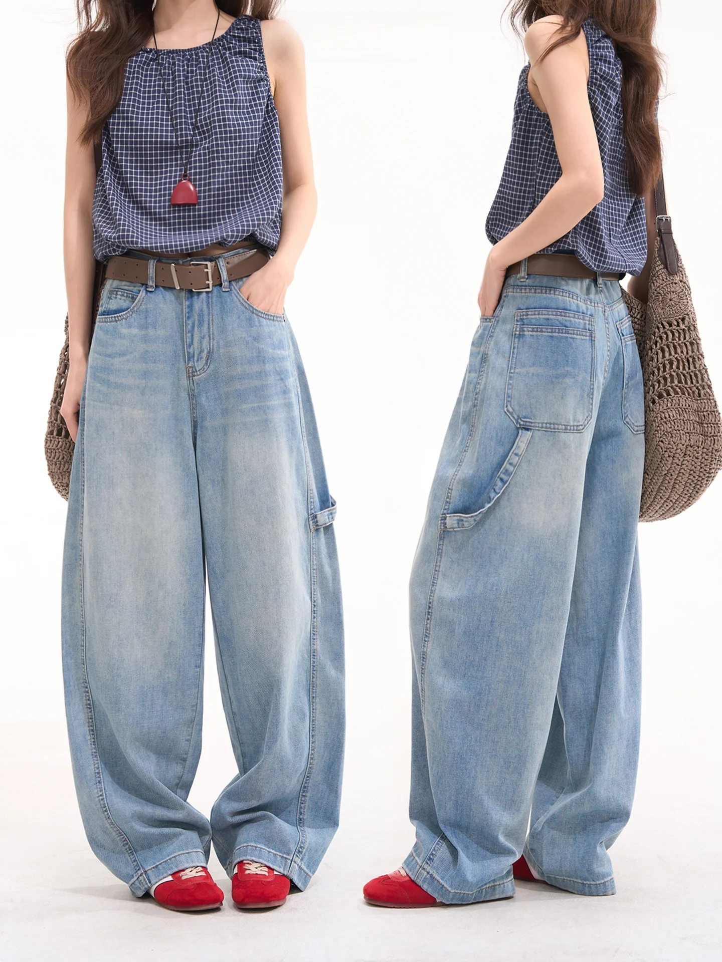 

Высококачественные модные весенние свободные джинсы с широкими штанинами для женщин, хлопковые джинсовые брюки с естественной талией, повседневные брюки