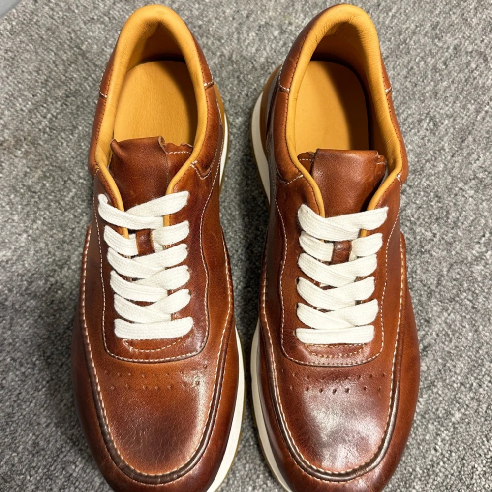 أحذية كاجوال مصنوعة يدويًا من جلد الحصان - أحذية رياضية كاجوال كاجوال كلاسيكية جديدة للرجال من الجلد بمقدمة مستديرة قابلة للتنفس للرجال #2