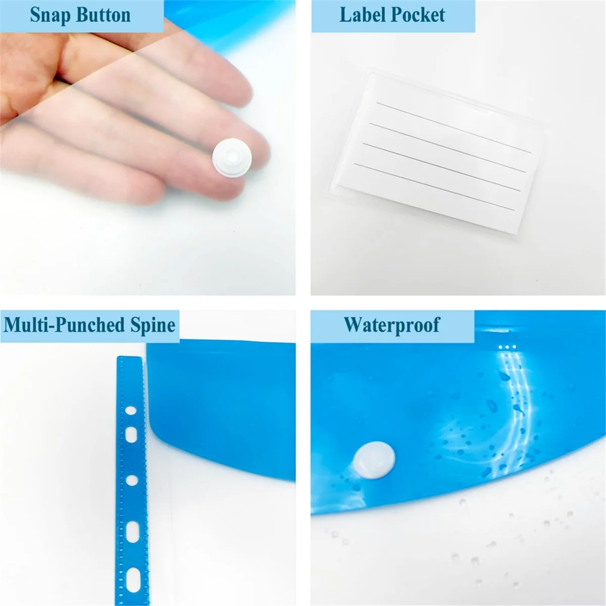 YHYS 12 عبوة من الأظرف البلاستيكية، جيوب مجلدة لملف حلقة 3/4/11، منظم مستندات قابل للتوسيع مع زر سريع وملصق