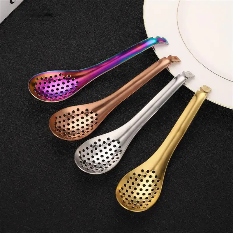 1/2PCS 304 Stainless Steel Perforated Kitchen Spoon Molecular Cooking Caviar Colander Filter Kitchen Hot Pot Colander Cooking