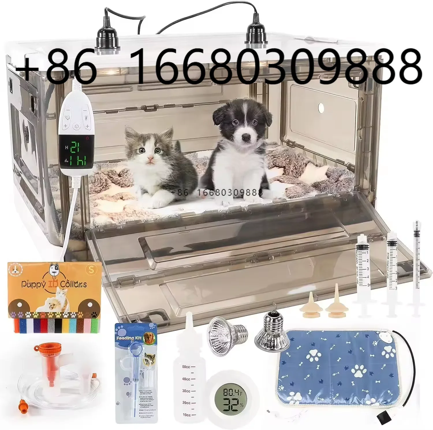 Pettic Puppy Incubator with Heating Kitten Incubator Incubator for Puppies with Puppy Bed Mat (85L)