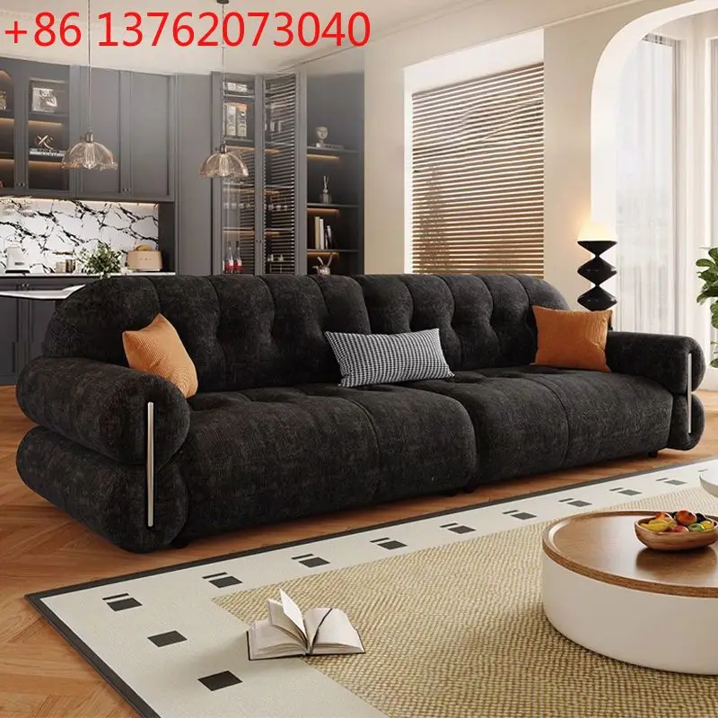 Brown sugar cloud chenille sofa retro cream style living room straight row fabric sofa