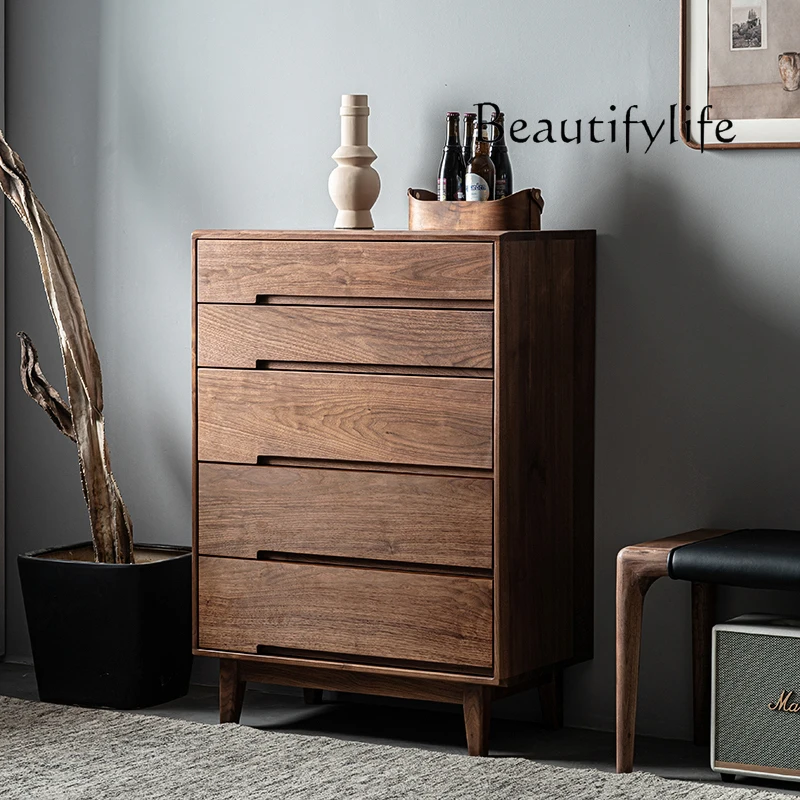 North American black walnut simple modern pure solid wood drawers Nordic storage living room bedroom side cabinet