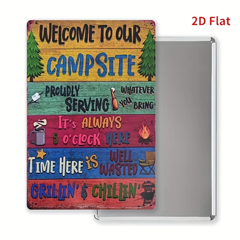 , Metal Sign, Camping Theme Vintage Tin Art: Welcome to Our Campsite - This stylish wall decor is a humorous tin sign suitable