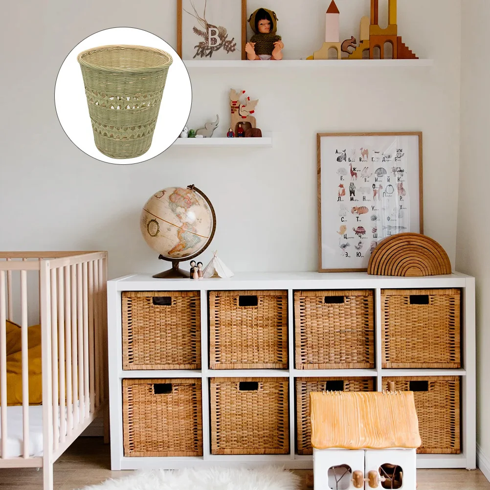 

1 pc Bamboo Storage Basket Light Green Multi-Purpose Laundry Organizer For Home Bedroom Bathroom Clothes Flower Sundries