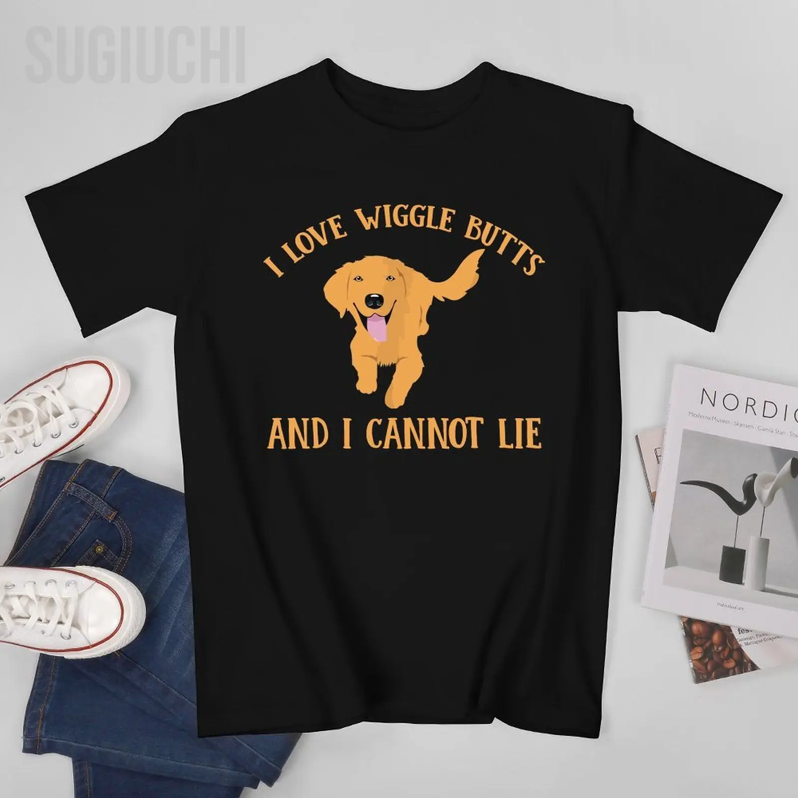 Unisex Men I Love Golden Retriever Wiggle Butt Apparel Puppy Dog Owners Tshirt Tees T Shirts Women Boys 100% Cotton T-Shirt